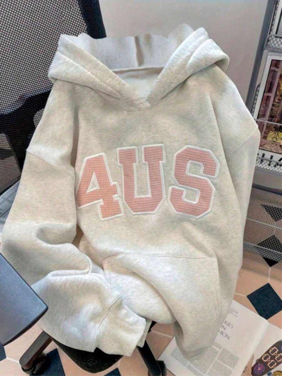 Sudadera Con Gorro Bolsa Estampado 4US Manga Larga Mujer - Gris - Ver 1