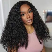 3 In 1 Half Wig Kinky Curl Wear & Go Drawsting Wig No Glue Need Flip Over Half Wig Seamless Clip In - Natural Black - 查看 2