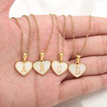 1pc Personalized Heart-Shaped White Shell Initial Necklace Stainless Steel Non Tarnish Women Letter Necklace