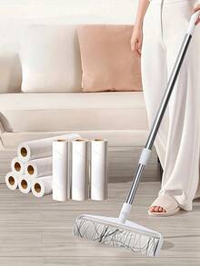 带替换芯的地板粘毛滚筒，宠物用宽版粘毛滚筒，地毯清洁粘毛滚筒，除毛器，长柄粘毛拖把 [120 张/3 个替换芯]，9.45 英寸/24 厘米长，1.5 英寸/3.8 厘米直径，用于清洁地毯、地板、沙发床、汽车、衣物和宠物毛发 - 彩色 - 查看 12