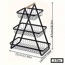 Reinforced Three-Tier Fruit Basket Tray, Kitchen Countertop Storage Rack, Additional Support Rods Suitable For Fruits, Vegetables, Bread, And Snacks, Removable Space-Saving Shelves Suitable For Pantries, Cabinets, And Countertops, Often Suitable For Home And Kitchen Display. Black Fruit Basket.