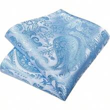 Silk Floral Necktie Set With Tie Clip, Handkerchief & Cufflinks - Light Blue Paisley - View 8