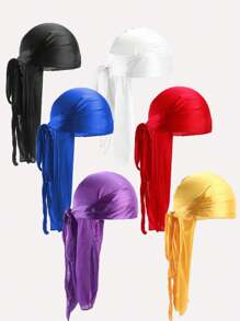 6pcs/set Men's Stylish Multi-purpose Decorative Imitation Silk Long-tail Headscarf Hat For Daily Use - Multicolor - View 2