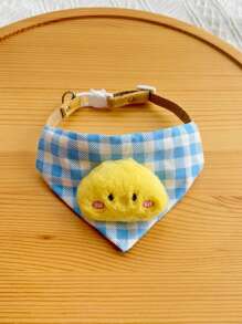 1pc Pet Bandana Collar, Cute Cartoon Plaid Bib For Small Dogs Cats, Blue