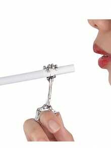 1pc Personalized Hand Bone Smoking Ring, Cigarette Holder With Skull Pattern Ring Holder, Adjustable Opening To Prevent Hand Burning And Yellowing - Multicolor - View 4