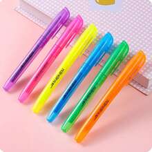 6pcs/Set Fluorescent Highlighter Pens, 6 Vibrant Colors, Colorful Marker Pens, Large Capacity, For Emphasis Marking