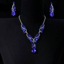 新品热销水钻耳环和项链套装，婚礼新娘珠宝配饰