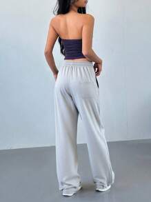 1 pieza Pantalones de mujer de unicolor con cordón, casuales, aptos para primavera/otoño, todas las estaciones, con bolsillos, pantalones deportivos de primavera