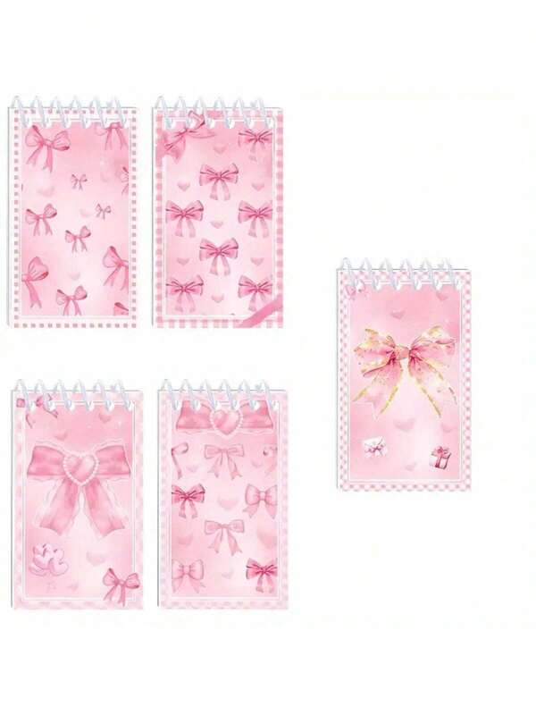 Mini Spiral Notebooks, Pink Bow Princess Theme With Heart Accents, Mixed Styles - Ideal For Home And Office, Perfect Valentine'S Day And Birthday Gifts, Home Office Supplies Princess Theme Design Spiral Binding, Cute Notebook,For School Supplies,Back To School