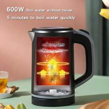 Small Electric Kettles,0.8L Portable Travel Kettle With Double Wall Travel Mini Hot Water Boiler Heater, 304 Stainless Steel Portable Electric Kettles For Boiling Water(Black) - 黑色 - 查看 3