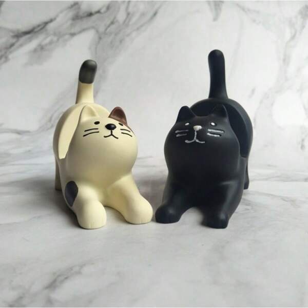 1pc Stretching Cat Desktop Stand, Black Kitty Figurine Slouchy Phone Holder, Resin Crafts