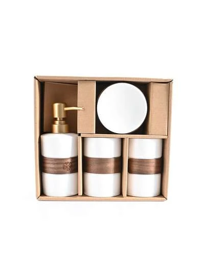 Zestaw ceramicznych akcesoriów łazienkowych, 1 zestaw ceramicznych akcesoriów łazienkowych z dozownikiem mydła, mydelniczką, uchwytem na szczoteczki do zębów, szklanym kubkiem, słoikiem na patyczki higieniczne, idealny na prezenty o tematyce łazienkowej, przechowywanie w łazience, pudełka do przechowywania, powrót do szkoły, prezenty, dozownik mydła