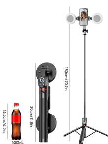 自拍杆是一款1.8米遥控无线控制手机三脚架，配备LED三色美颜补光灯，是旅行必备单品。可自由伸缩，10米距离遥控拍摄录像，是目前市面上最稳定的三脚架自拍杆，可手持可放于地面。