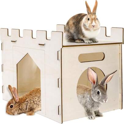 1pc/Set Wooden Rabbit Hideout Castle, Wooden Rabbit Houses And Hideouts For Indoor Bunnies, Chinchillas, Hamsters And Guinea Pigs