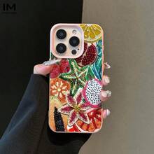 Large Hole Leather Texture Design Embroidered Fruit Pattern Element Printing Anti-Drop Shockproof All-Inclusive Mobile Phone Case Suitable For IPhone 16pro Max/16pro/16plus/16/15/14/13/12/11/XSMAX/XS Cute Fashion Halloween Valentine's Day Christmas Gift - trắng - Xem 3