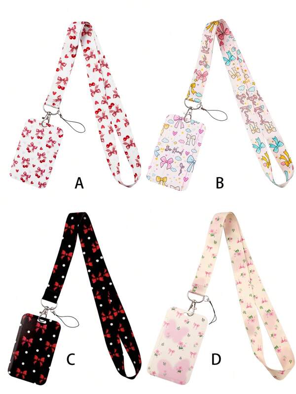 1 pièce Nœud papillon, Nœud floral, Nœud cerise, Nœud rose, Porte-carte tour de cou avec motif floral Liberty, Porte-carte d'identité, Porte-clés étui rigide pour carte de bus, carte d'identité, carte de travail, carte d'étudiant, carte d'exposition, carte d'événement