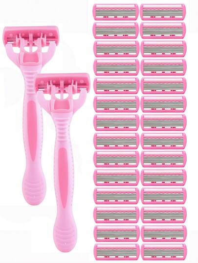 1 Manico + 24 Lame + Scatola di Conservazione, Rasoio di Sicurezza Manuale Unisex in Acciaio Inossidabile a 6 Strati con Testina Sostituibile, per Rimozione dei Peli su Viso e Corpo, Accessori per Barbiere, Tagliacapelli, Impugnatura Antiscivolo, per Cura Personale e Regalo