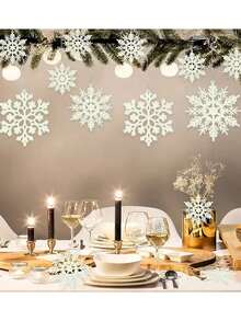 12 件圣诞雪花挂饰、圣诞树装饰、塑料闪光雪花装饰、室内冬季装饰、白色闪亮雪花挂饰，适合圣诞派对 - 彩色 - 查看 6