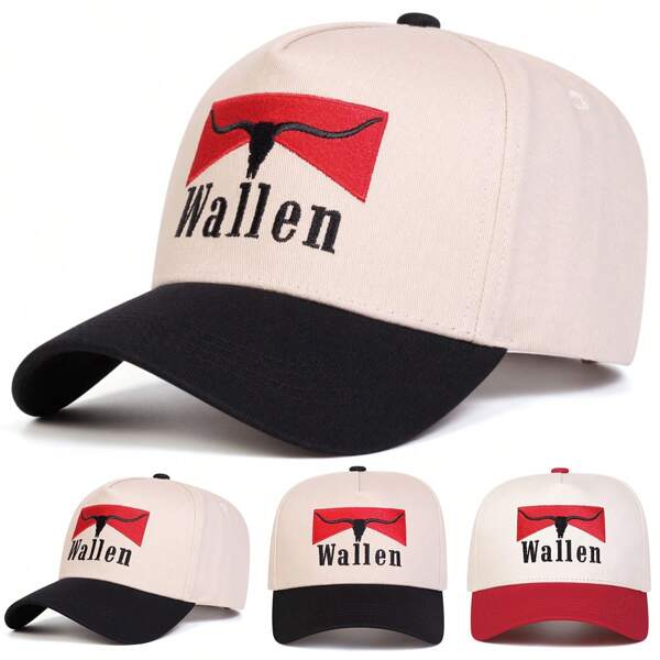 1pc Men's Wallen Trucker Hat, Personalized Letter & Bull Head Embroidery Baseball Cap, Streetwear Fashion 5-Panel Cap, Outdoor Sun Protection Casual Hat For Spring, Autumn, Travel, Beach