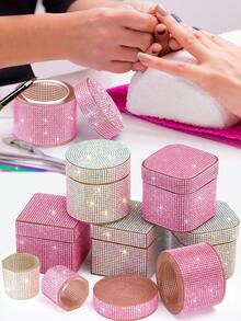 1pc Diamond-Bordered Nail Brush Cleaner Glass Cup With Cover Shiny Rhinestone Glass Manicure Tools - Multicolor - View 2