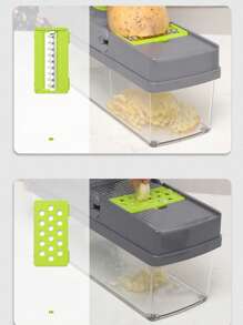 1套多功能蔬菜切菜器，解放双手做沙拉工具，切片、切丁、切丝用具，厨房小工具 - 灰綠色 - 查看 5