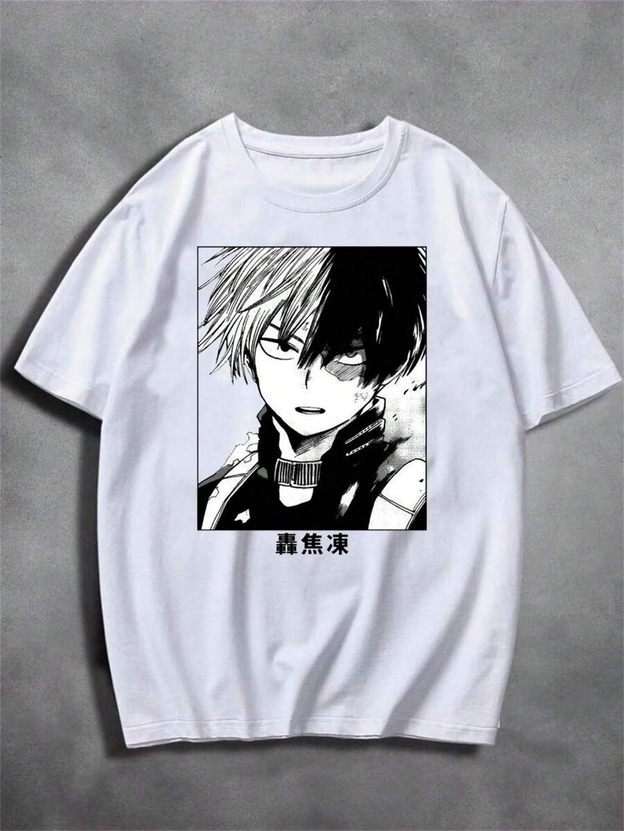 T-Shirt Boku No Hero Todoroki Fire Ice Academy School Superhero Anime Geek Drawing Japan Japanese Japanese Culture Animation Shirt Blouse Unisex Male Female 100% Cotton Top Premium Streetwear Launch Immediate Shipping Various Colors!! Plus Size