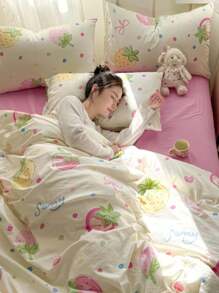 3 件套加厚涤纶清新印花可水洗床上用品套装，适合男孩和女孩宿舍，包括 1 个羽绒被套和 2 个枕套（无填充物）