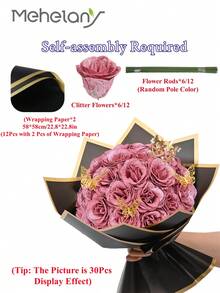 MEHELANY 20支/套 2.76英寸闪光玫瑰花束，DIY人造闪光花束，腮红粉色仿真玫瑰，人造玫瑰，永不凋谢的闪亮人造玫瑰花束，适合周年纪念、订婚、结婚礼物、家居装饰、办公室厨房装饰、派对装饰、房间装饰、情人节装饰、母亲节装饰、送给女友、妈妈、女士的生日礼物（含包装纸） - 玫紅色 - 查看 4