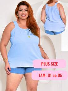Plus Size Tank Top G1 To G5 Comfortable Summer Fashion With Bow Detail - 淺藍色 - 查看 8