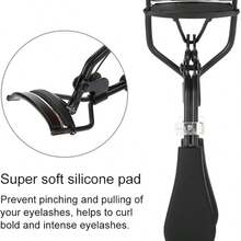 1pc Eyelash Curler, Professional Stainless Steel Eyelash Curler Silicone Ring Pad Eye Lash Curling Tool Fits All Eye Shape Ideal Girls(Black)