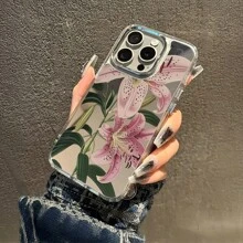 Lily Pattern Mobile Phone Case Decorated With Pink Blossoms And Green Leaves Design Suitable For IPhone 16 15 14 13 12 11 Pro Plus Promax Models TPU Material Shockproof Protection It Is A Great Gift For Family Friends Children Birthdays Spring Festival Holidays Boyfriends Girlfriends And Valentine's Day