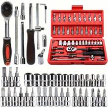 A Set Of 46 Pieces Car Repair Tool Kit, 1/4 Inch Drive Socket Ratchet Wrench Set, Combination Tool Kit, Bicycle Car Repair Tools - Ideal Gift And Perfect New Year Gift(Some Parts Are Random In Color)