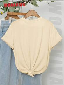 WOOAVIVA Plus Size Soft 100% Cotton Women T-Shirt Fashionable Summer Y2K Cleanfit Casual Fitted Colorful Maestro ABC Design, Perfect Gift For Maestro Educators, School Teachers, Back To School, Teacher Appreciation Casual Perfect For All Seasons, Women Tops - 杏色 - 查看 3