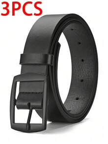 三件套奢华时尚男士腰带，PU皮革材质，金属扣，高品质设计师款腰带，尺码齐全，男女皆宜，是秋冬季的理想配饰，适合青少年、年轻男士，可用于休闲、户外、运动、度假、毕业典礼、生日、日常穿着，也适合万圣节、商务、街头风、波西米亚风、西部风等场合，是送给男士、丈夫、男友、父亲、圣诞节的理想礼物。 - 黑色+卡其色+咖啡色 - 查看 3