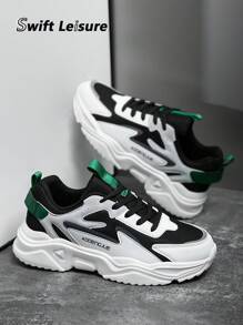 Men's Black & Grey Mesh Patchwork Comfortable Sporty Shoes, Fashionable Black Casual Outdoor Athletic Sneakers - Black - View 3