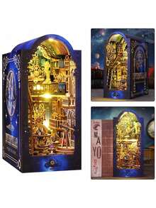 Book Nook Kit, 3D Wooden Puzzle, DIY Miniature House Kit For Book Nook Shelf Insert Decoration, Magic Book House Stand, Bookshelf - Explore The Universe - 查看 2