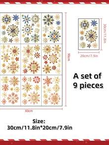 Un conjunto de 9 nuevos adhesivos navideños dorados 3D con copos de nieve brillantes para ventanas, con diversos patrones 3D de copos de nieve brillantes con estampado en frío que se pueden combinar libremente en bricolaje. Son adecuados para adhesivos navideños para ventanas y adhesivos para vidrio.