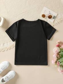 Summer Fashion Boys' Short Sleeve T-Shirt "EASILY DISTRACTED BY AIRPLANES" Airplane Element Print Casual Top NY-DX5552 Minimalist Style Sweatshirt - 黑色 - 查看 3