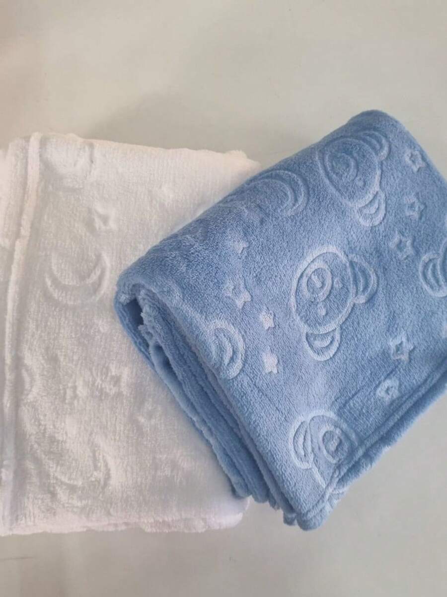Kit With 2 3D Blankets For Baby Girl Boy Blanket High Relief Personalized Blanket Maternity - 藍白3D - 查看 1