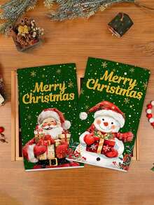 4Pcs 40*60cm/15.74*23.63inch Christmas Wreath Gold Snowflake Red Background Green Background Cleaning Cloth Dish Towel Santa Claus Christmas Tree Holiday Towel Home Kitchen Absorbent Cloth Holiday Tabletop Decor Fabric Christmas Party Decoration Cleaning Decor, Suitable For Christmas Home Kitchen Hand Towel, Decorative Towel. - Multicolor - View 7