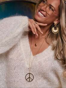 Plus Size Women Sweater - Loose Fit V-Neck Solid Color Casual Knitted Pullover, Slouchy Minimalist Plus Size Knit Sweater For Women, Autumn/Winter - 白色 - 查看 8