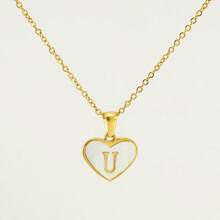 1pc Personalized Heart-Shaped White Shell Initial Necklace Stainless Steel Non Tarnish Women Letter Necklace