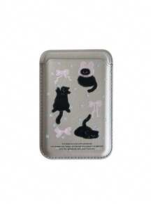 银色磁性猫咪卡包钱包贴纸适用于磁性手机壳