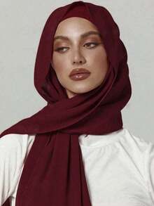 2pcs Women Scarf & Cap Set, Versatile Underscarf Cap Combo, Hijab, Middle East Ramadan Abaya Matching, Elastic Undercap, Chiffon Scarf & Cap Set, Casual Outfit - Burgundy - View 5