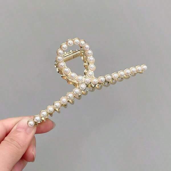 1 pieza Pinza de pelo grande de estilo coreano a la moda con perlas elegantes, clip de pelo de mujer con perlas geométricas y brillantes rhinestones, accesorio de pelo extra grande, pinzas de pelo, pasadores de pelo, deslizadores de pelo, barretas de pelo