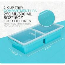 Silicone Freezer Tray With Lid - Soup Freezer Container Molds - Large Ice Cube Tray- Makes 8 Perfect 1 Cup Portions Cubes, 2-Pack Freezer Storage  Soups  Meal Prep - Oven  Dishwasher - - 2杯,藍色 - 查看 7
