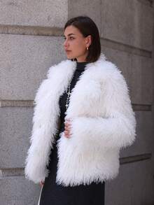 Áo khoác lông cừu giả siêu ấm dành cho nữ, mùa đông - trắng - Xem 4