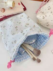 1 pezzo Borsa multifunzione con stampa floreale ditsy, borsa per fotocamera, borsa per il trucco, borsa con coulisse, borsa da viaggio, borsa per il trucco portatile, borsa per prodotti per la cura della pelle, borsa per articoli da toeletta, organizer per gioielli, organizer per rossetti, organizer per oli per le labbra, organizer per smalti, organizer per fermagli per capelli, portafoglio, elementi essenziali da viaggio, elementi essenziali per dormitorio, regali di compleanno, regali per damigelle, regali per la mamma, regali per insegnanti, regali di San Valentino