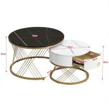 Elegant Nesting Coffee Table: Marble Look, Gold Decor, Side Table With Drawers - Set Of 2 - 預設 - 查看 9