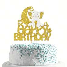 1pc Elephant Happy Birthday Cake Topper/Baby Children 1st Birthday Zoo Cake Decor/Baby Shower/Cute Elephant Wild Animal Theme Birthday Party Decorations - Gold Glitter - Multicolor - View 14